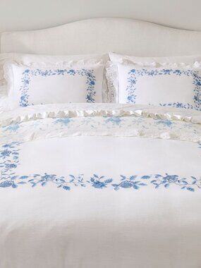 LoveShackFancy x Pottery Barn NWT Blue Rose Duvet Cover QUEEN